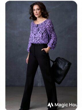 Nine West Pure Silk Blouse in Mauve and Black